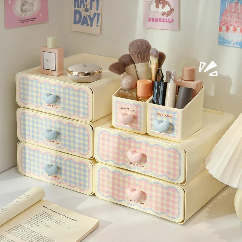 Organizador de escritorio de cuadros vichy pastel