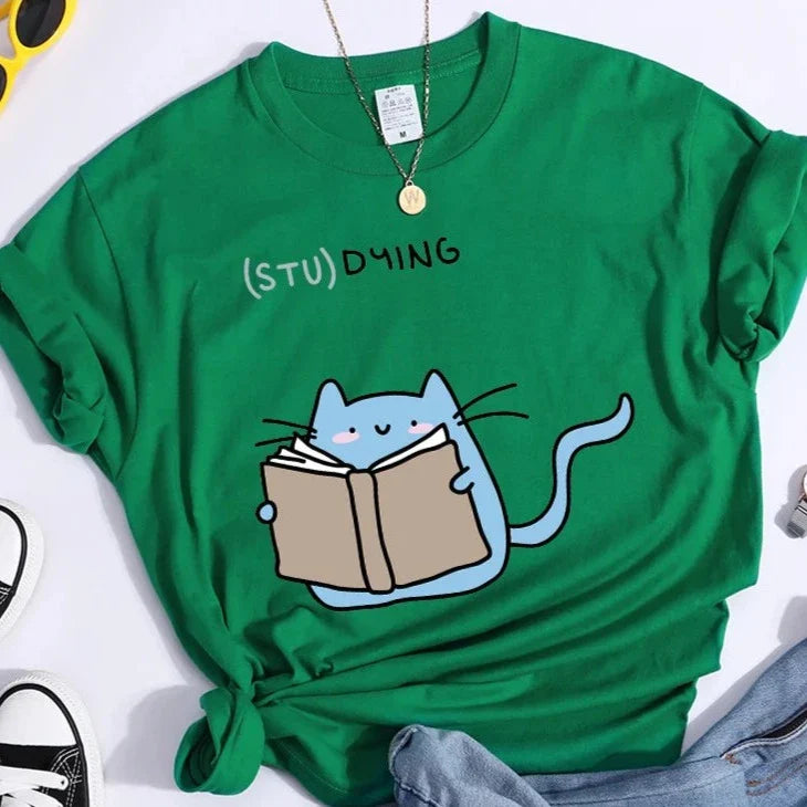 “(STU)DYING” Cat Graphic T-Shirt