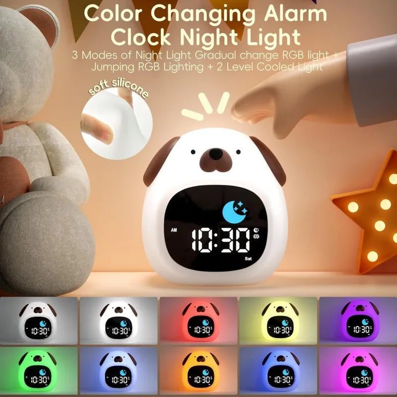 Reloj despertador con luz nocturna y bonito cachorro