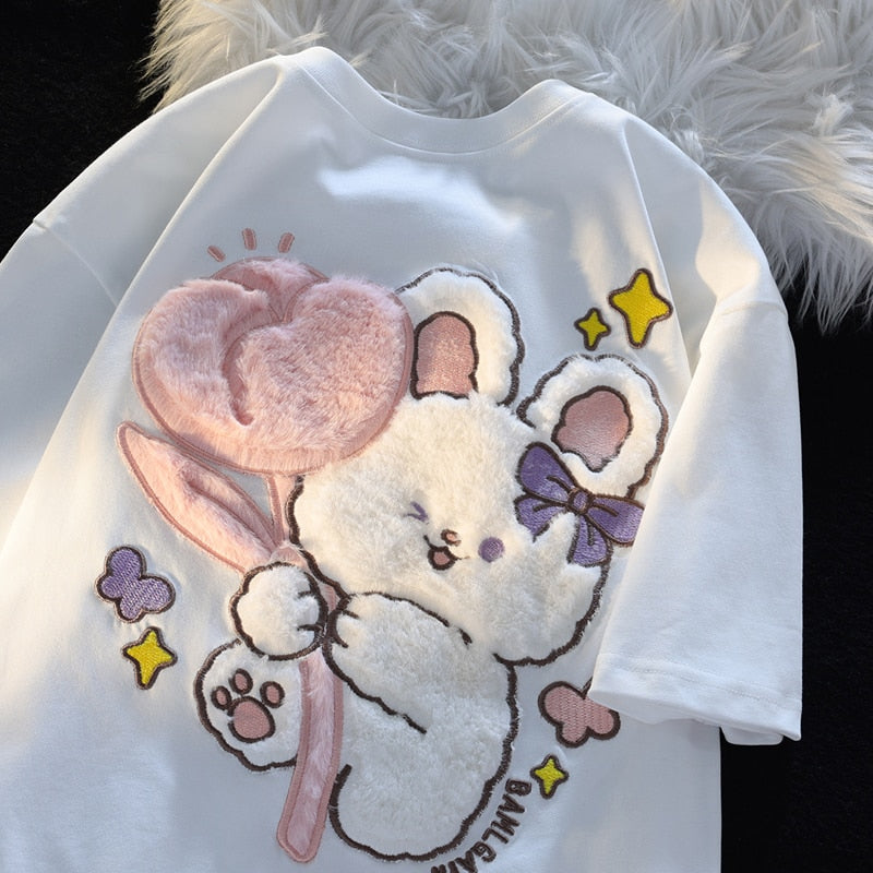 Camiseta de conejito de tulipán esponjoso