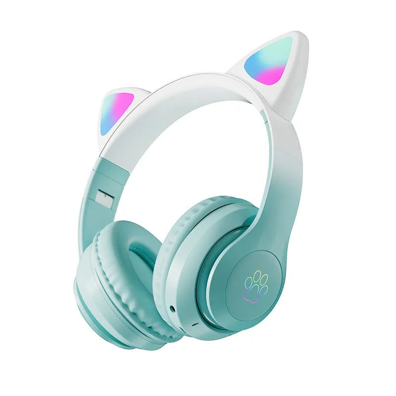 Auriculares para juegos con orejas de gato y luces LED