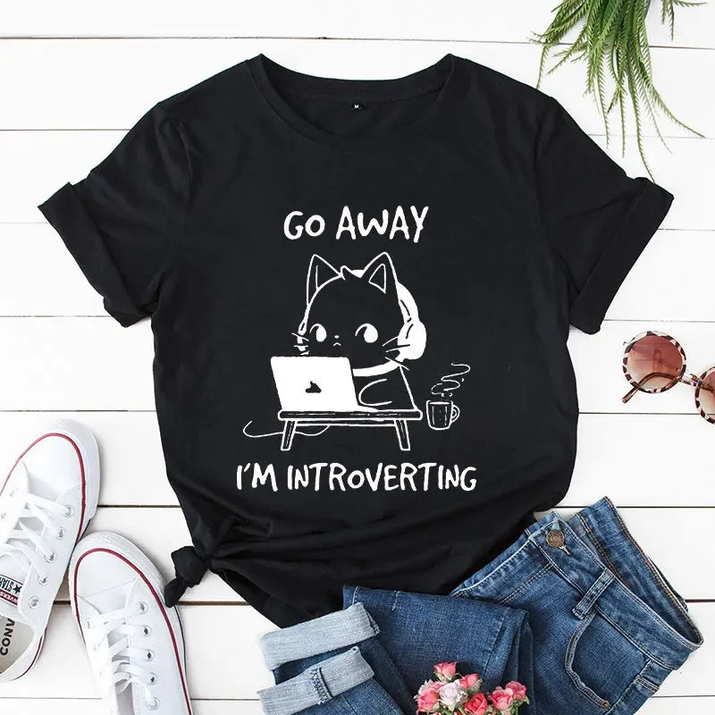 Camiseta divertida de gato: ¡Vete, soy introvertido!