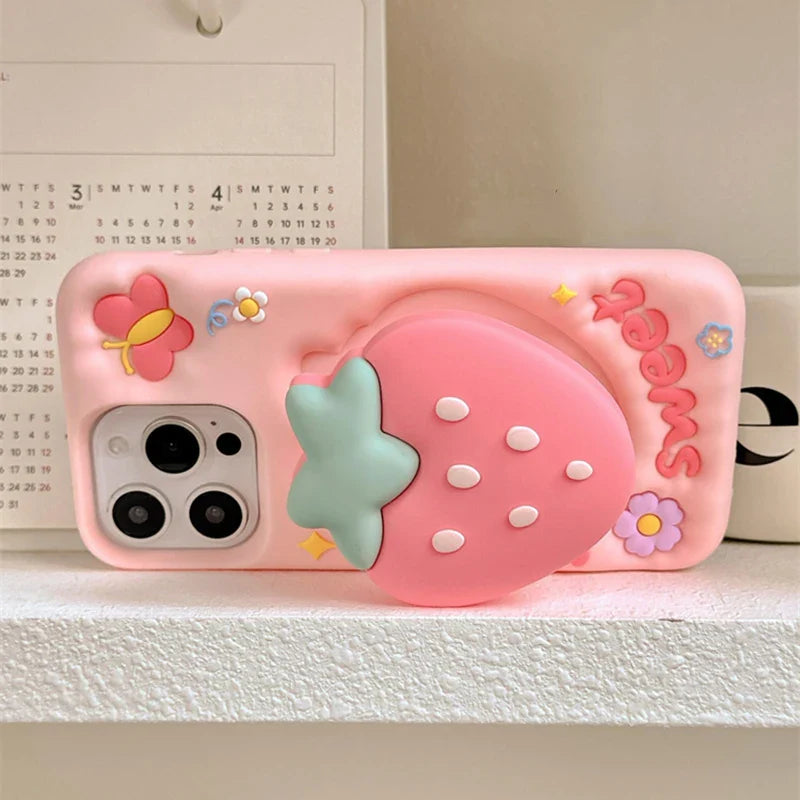 Funda para iPhone con diseño de mariposa y fresa dulce