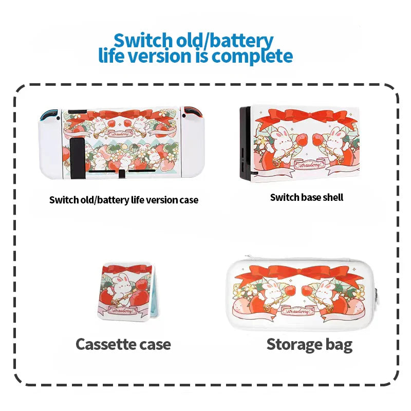 Estuche para Nintendo Switch con diseño de conejito de fresa