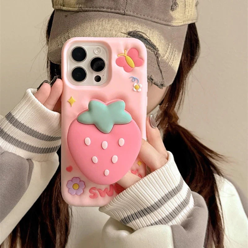 Funda para iPhone con diseño de mariposa y fresa dulce