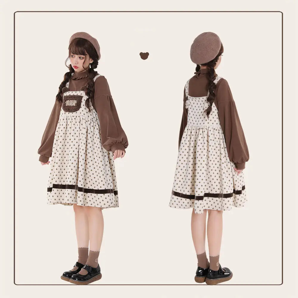 Vestido de pana con mono de osito de peluche