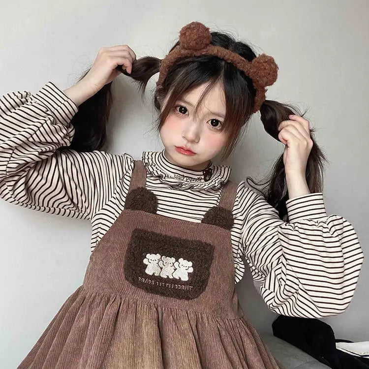 Vestido de pana con mono de osito de peluche