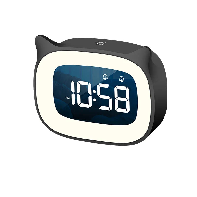 Reloj despertador digital con bonito gato