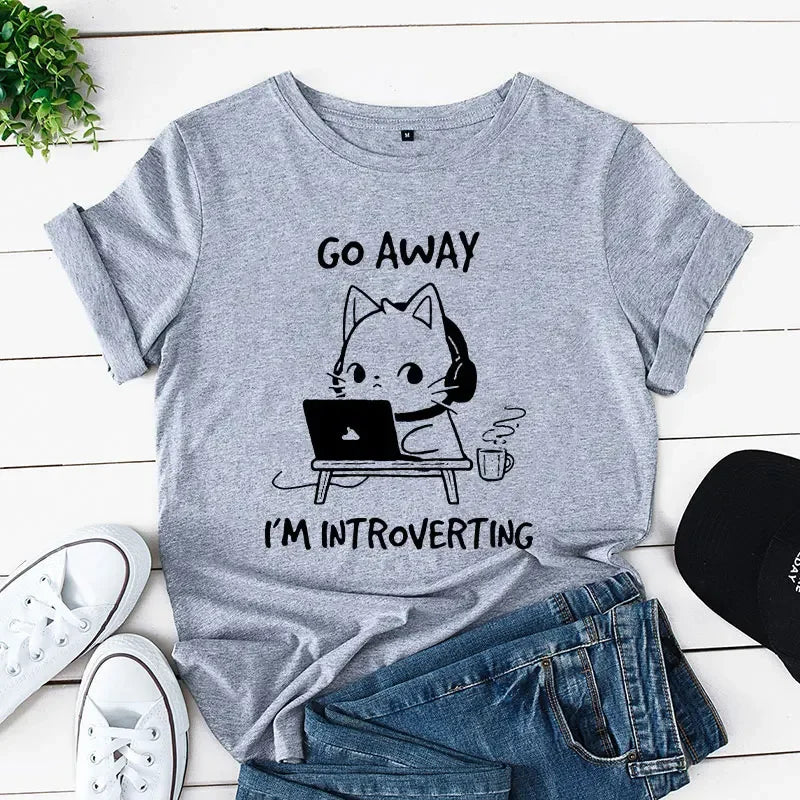 Camiseta divertida de gato: ¡Vete, soy introvertido!