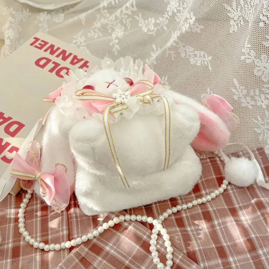 Monedero de peluche de conejito y lazos