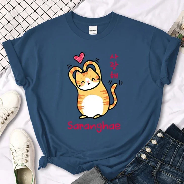 Saranghae Cat Tee – Kawaii Love Shirt