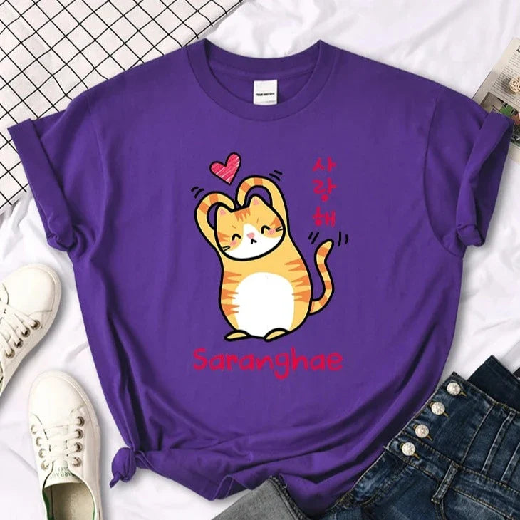 Saranghae Cat Tee – Kawaii Love Shirt