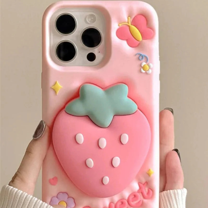 Funda para iPhone con diseño de mariposa y fresa dulce