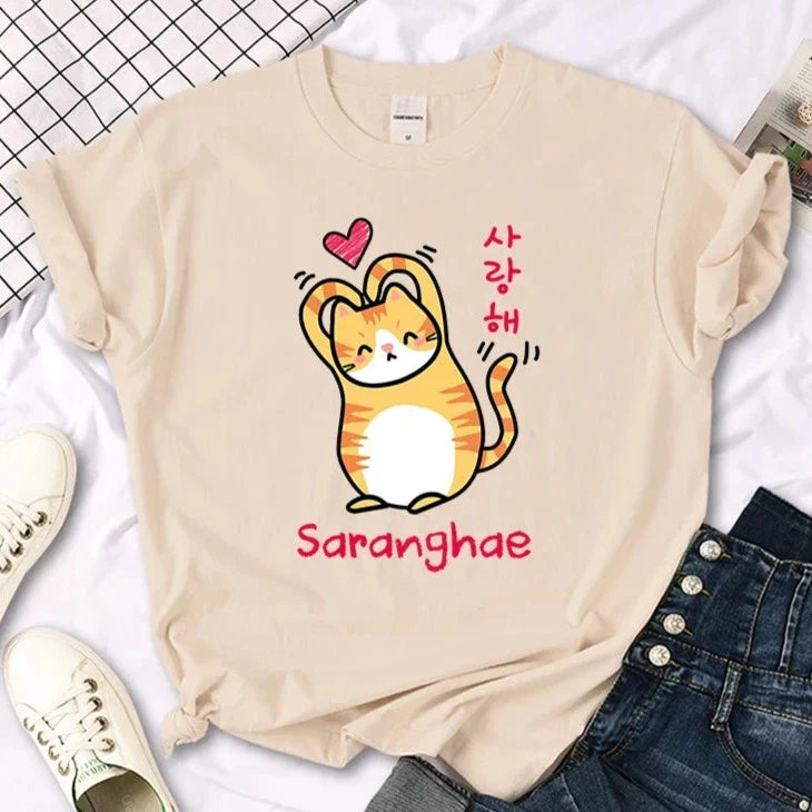 Saranghae Cat Tee – Kawaii Love Shirt