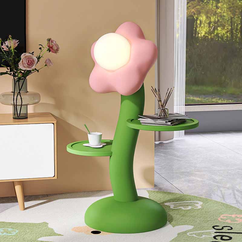 Lámpara de pie de mesa con flores