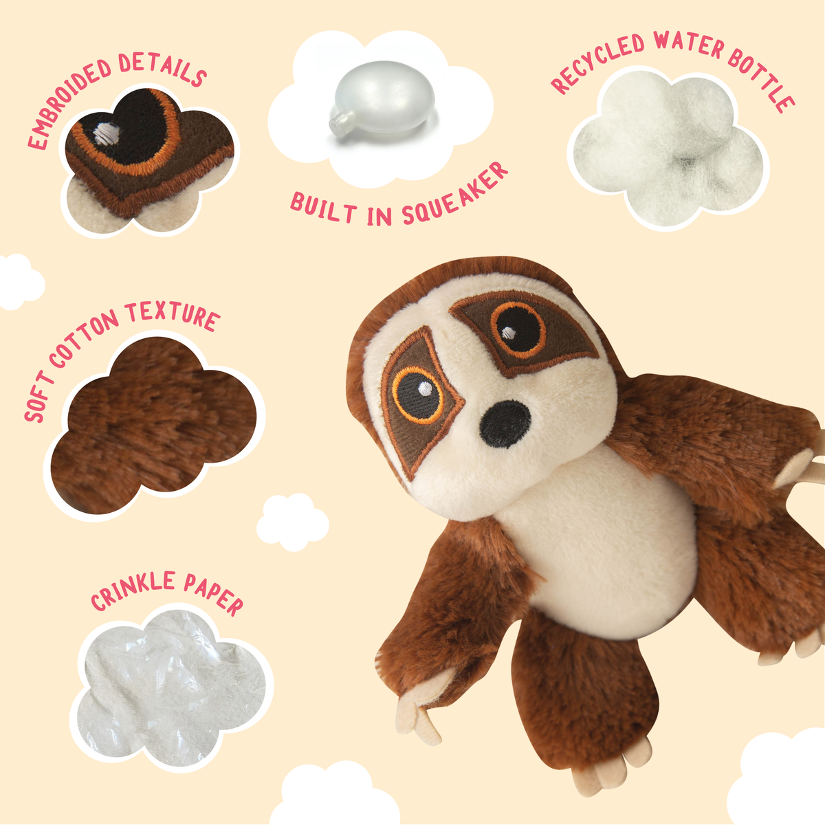 Baby Sasha the Sloth – Squeaky & Crinkle Eco-Friendly Plush Toy