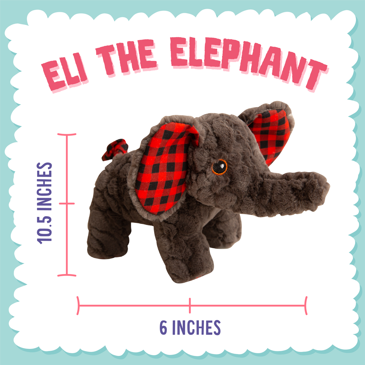 Eli the Elephant – Buffalo Check Squeaky & Crinkle Plush