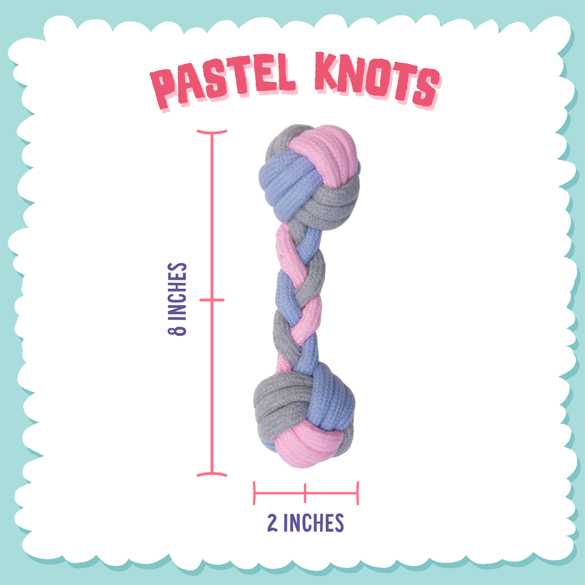Juguete de cuerda de hueso con nudos pastel para perro