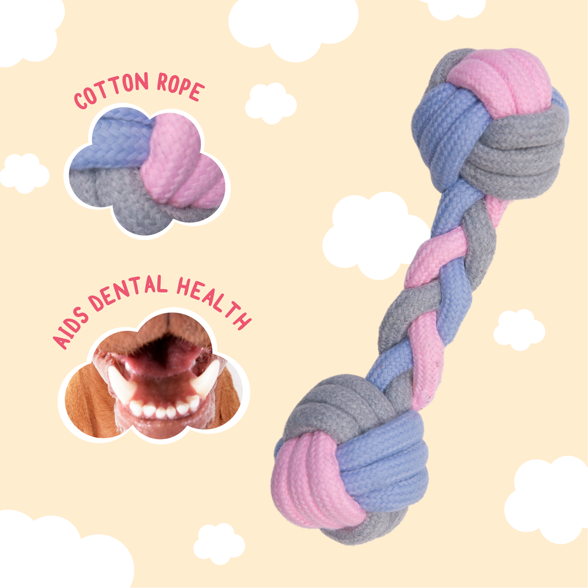 Juguete de cuerda de hueso con nudos pastel para perro
