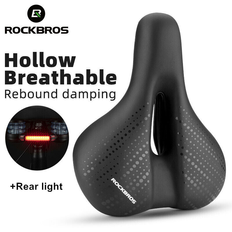 Sillín de ciclismo de carretera ROCKBROS MTB con luz trasera y amortiguación de impactos, cojín de gel para mayor comodidad. 