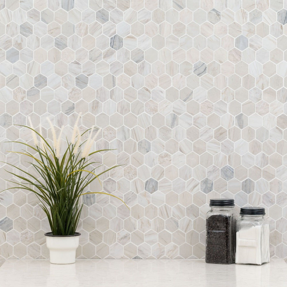 Azulejo de mosaico de mármol pulido Angora Hexagon de 11,75" x 12" para suelo y pared - Colección MSI
