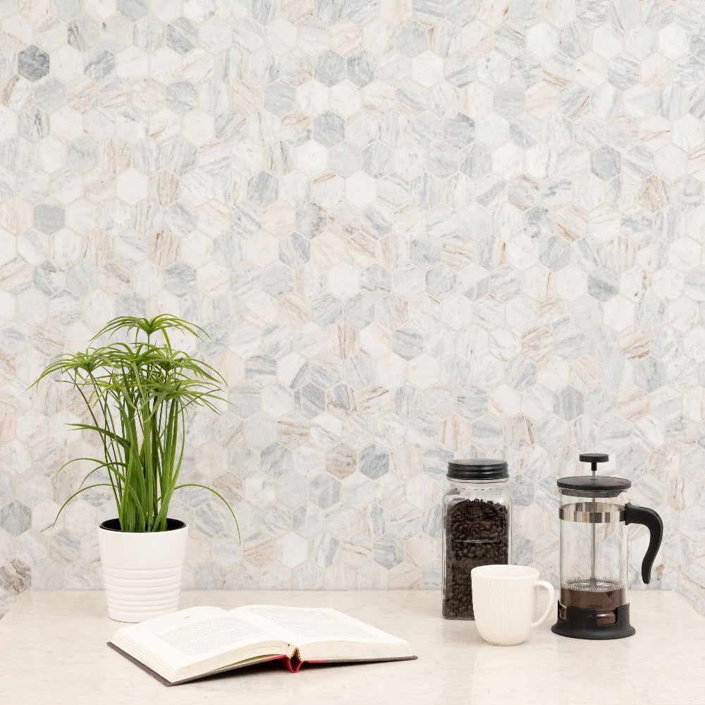Capri Blue 11.75"x12" Hexagon Honed Marble Mosaic Tile - MSI Collection