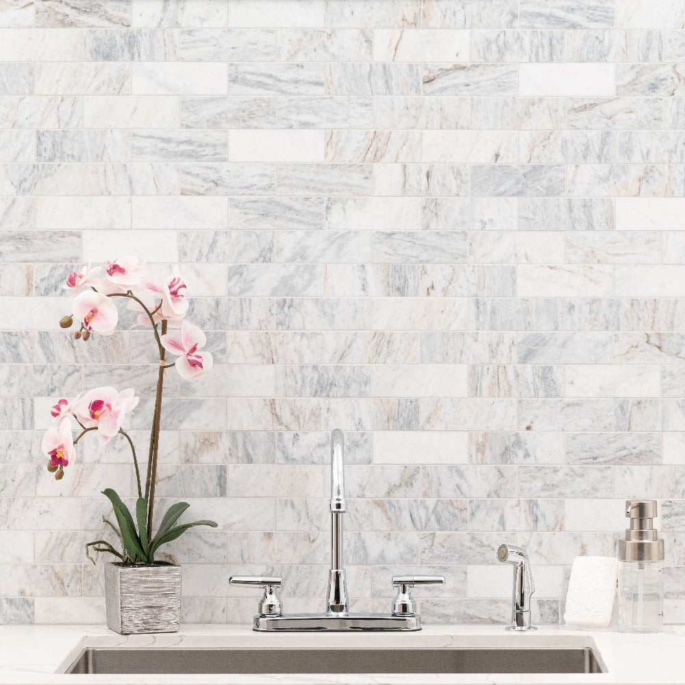 Capri Blue 11.81"x11.81" Subway Honed Marble Mosaic Tile - MSI Collection