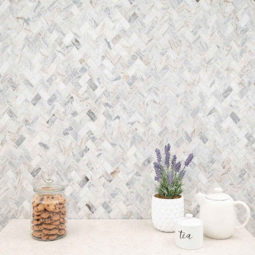 Capri Blue 11.63"x11.63" Herringbone Honed Marble Mosaic Tile - MSI Collection