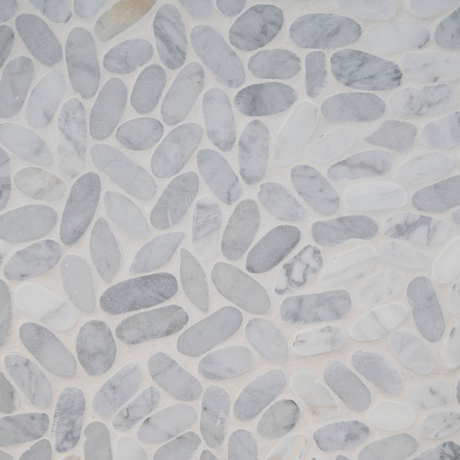 Carrara White Sliced Pebble 11.81"x11.81" Textured Marble Mesh-Mounted Mosaic Tile - MSI Collection