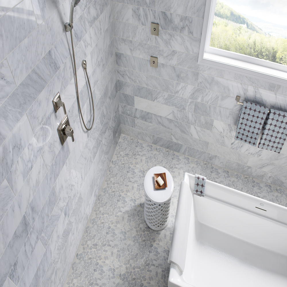 Carrara White Sliced Pebble 11.81"x11.81" Textured Marble Mesh-Mounted Mosaic Tile - MSI Collection
