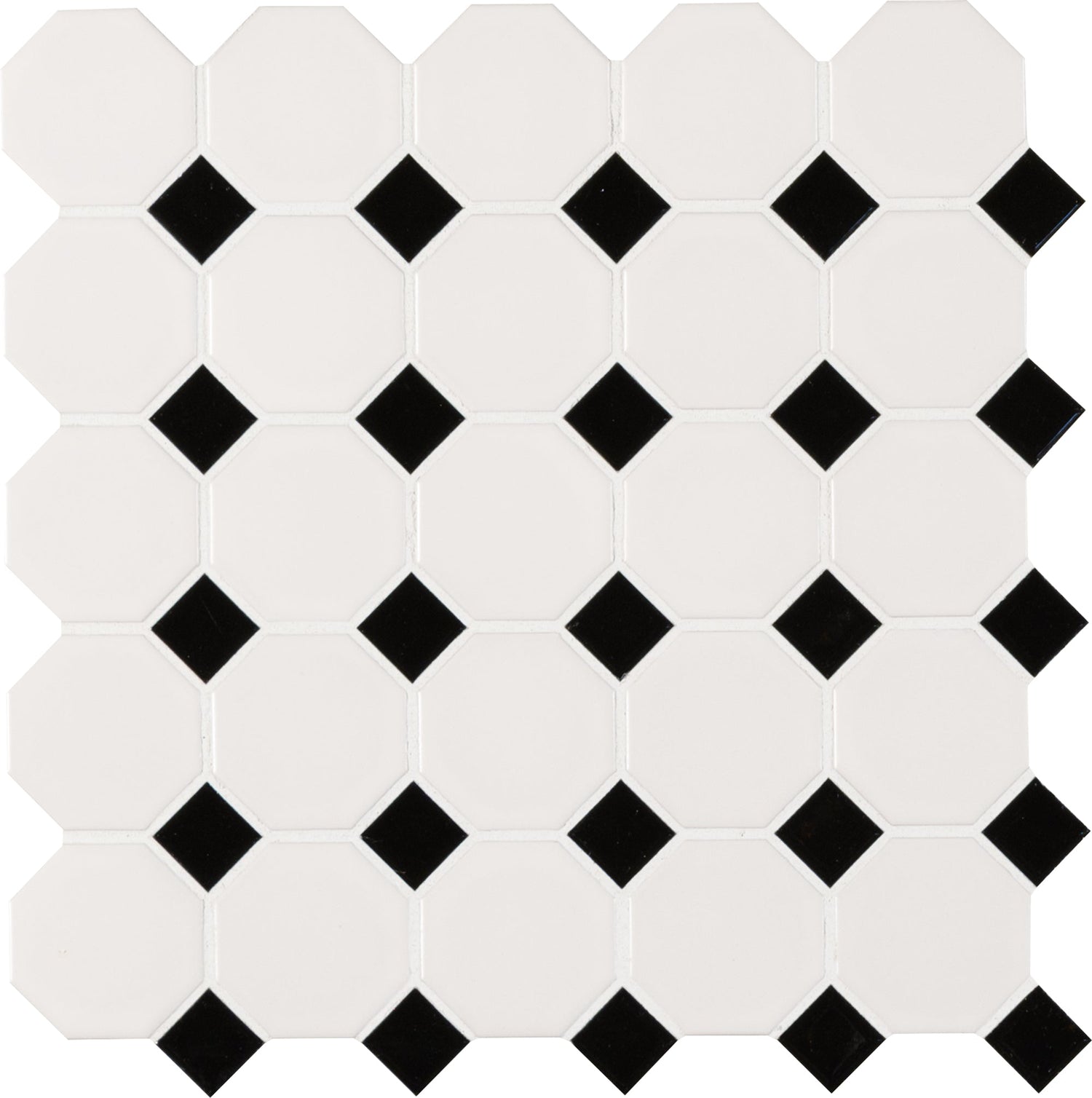 Mosaico de porcelana mate octogonal blanco y negro de 29,5 x 29,5 cm - Colección MSI