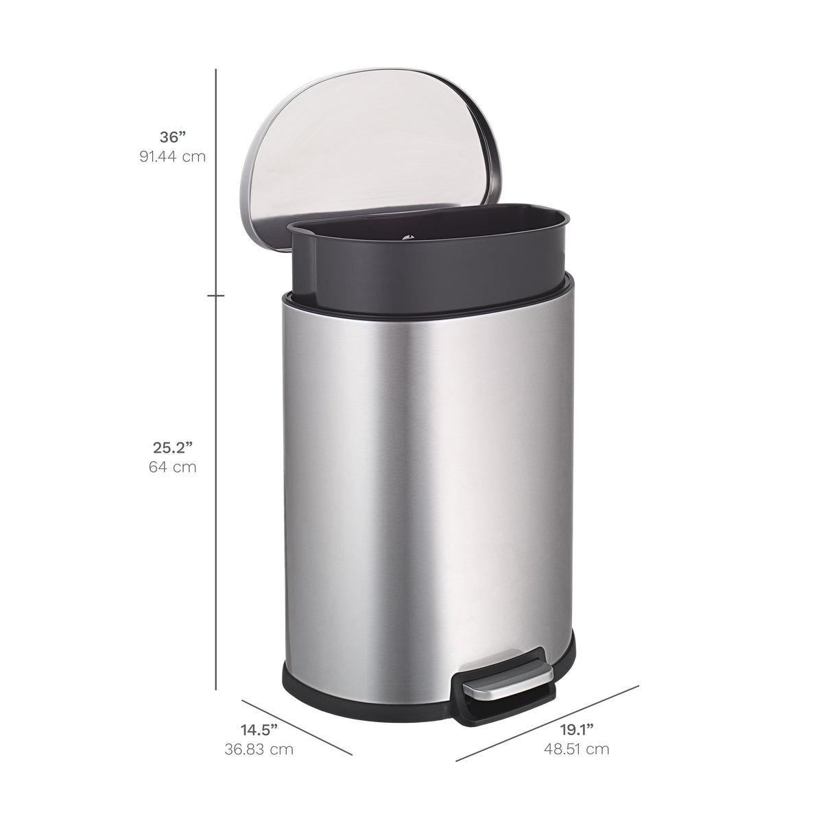 Contenedor de basura con pedal de 13.2 galones, en forma de D | SOT-50-3
