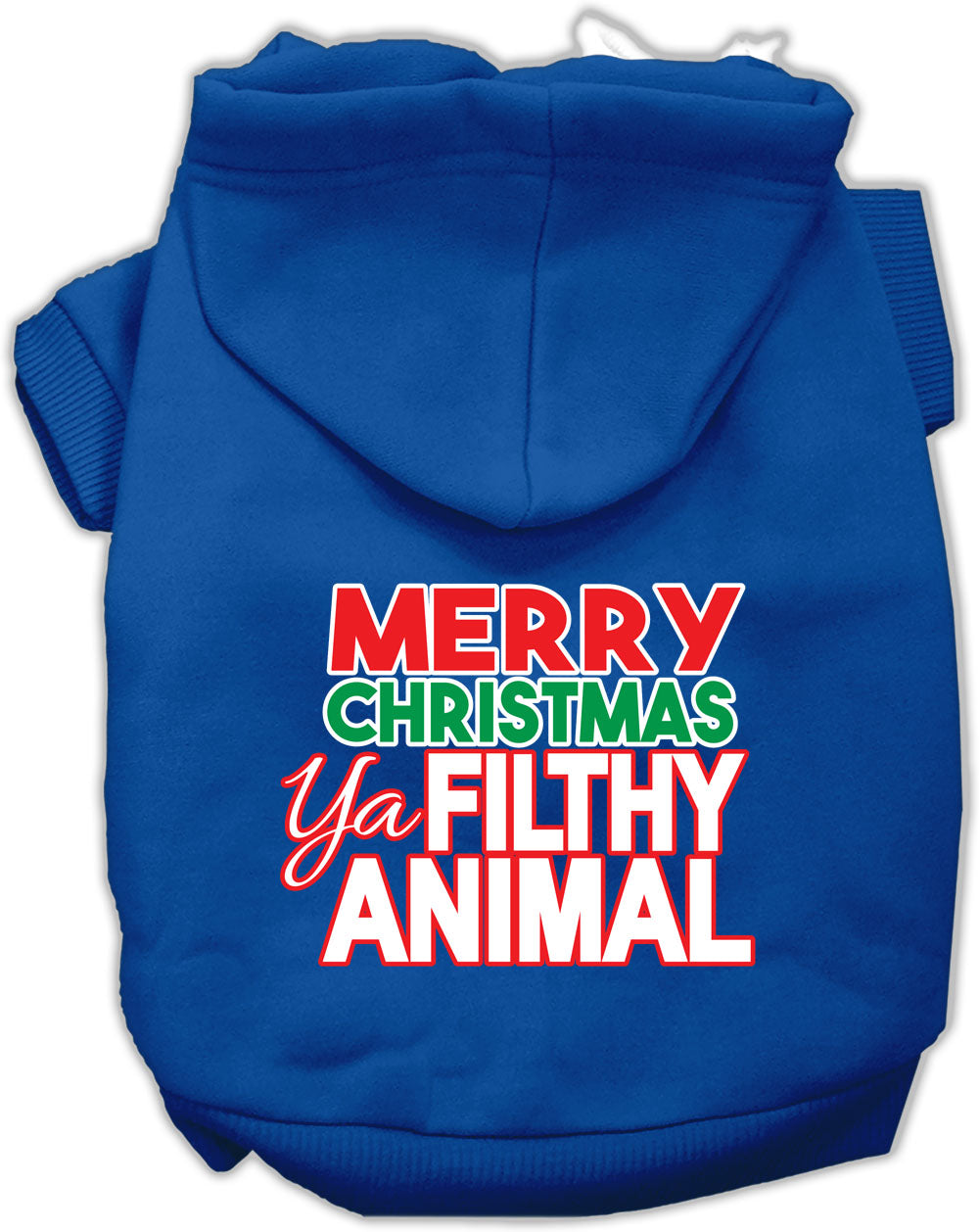Sudadera navideña con capucha para perro y gato serigrafiada con el mensaje "Feliz Navidad, animal asqueroso".
