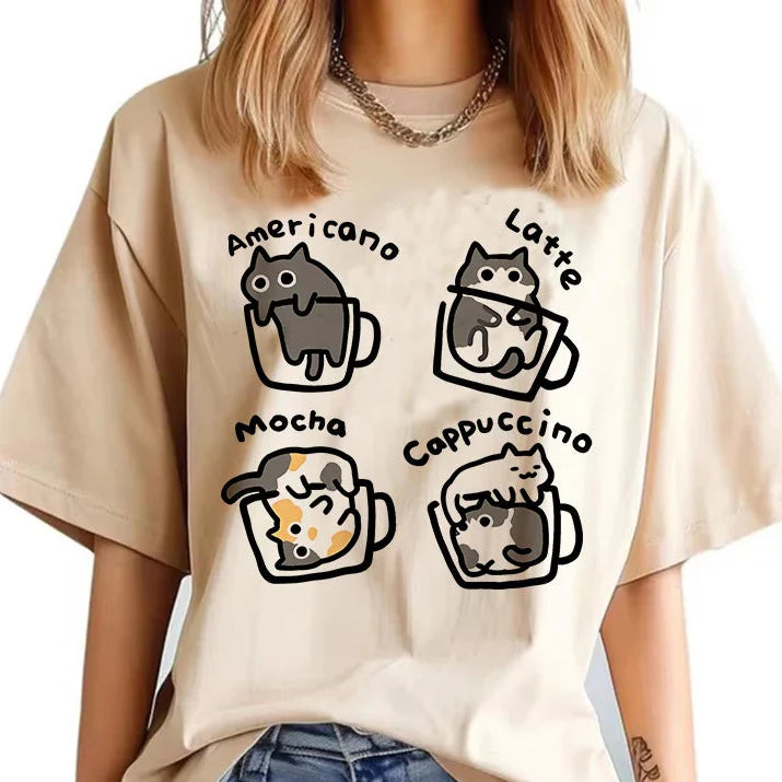 Camiseta de café y gatos 