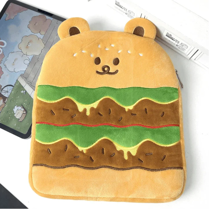Funda para tableta con diseño de oso hamburguesa kawaii