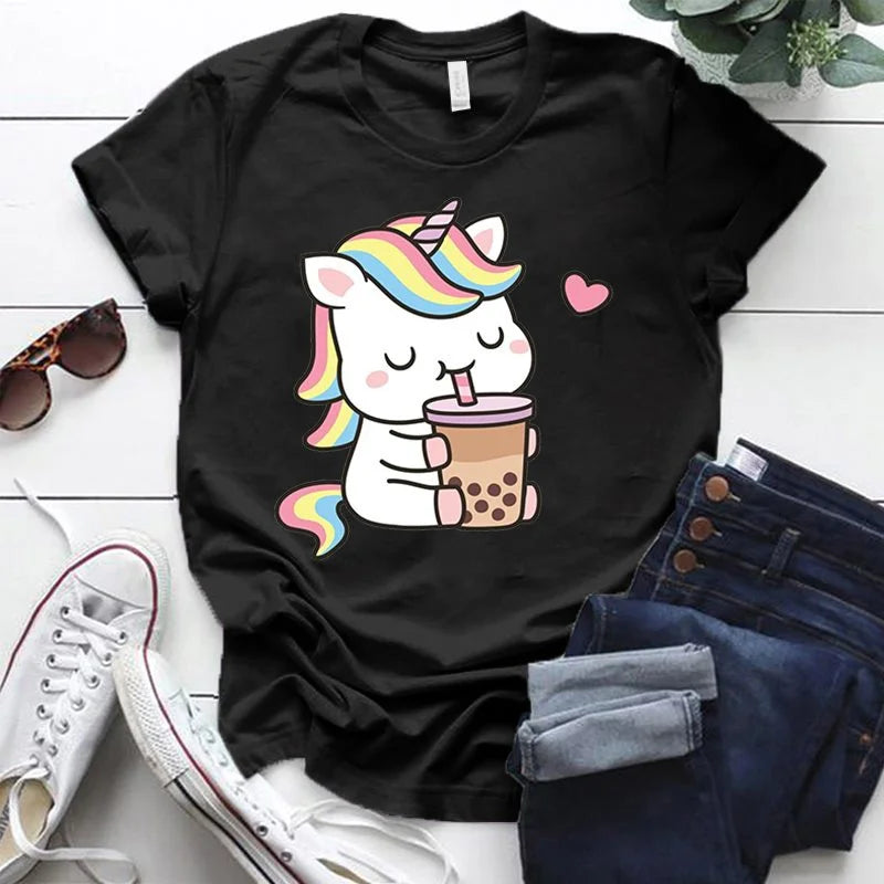 Camiseta de unicornio con té Boba