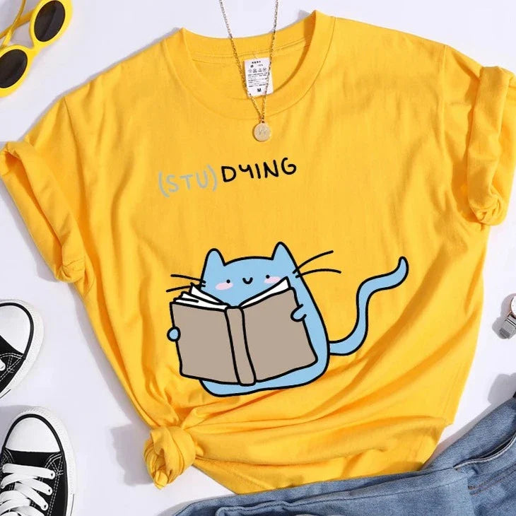 “(STU)DYING” Cat Graphic T-Shirt