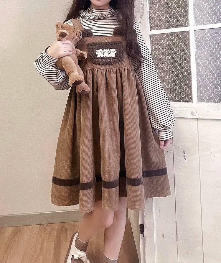 Vestido de pana con mono de osito de peluche
