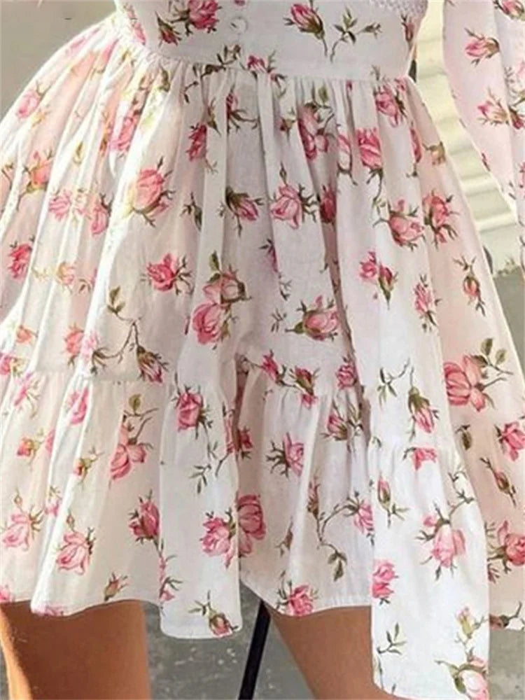 Minivestido de manga larga con estampado floral de primavera