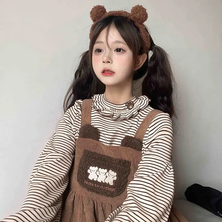 Vestido de pana con mono de osito de peluche