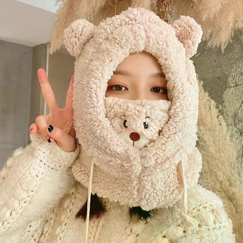 Sombrero de oso kawaii con máscara