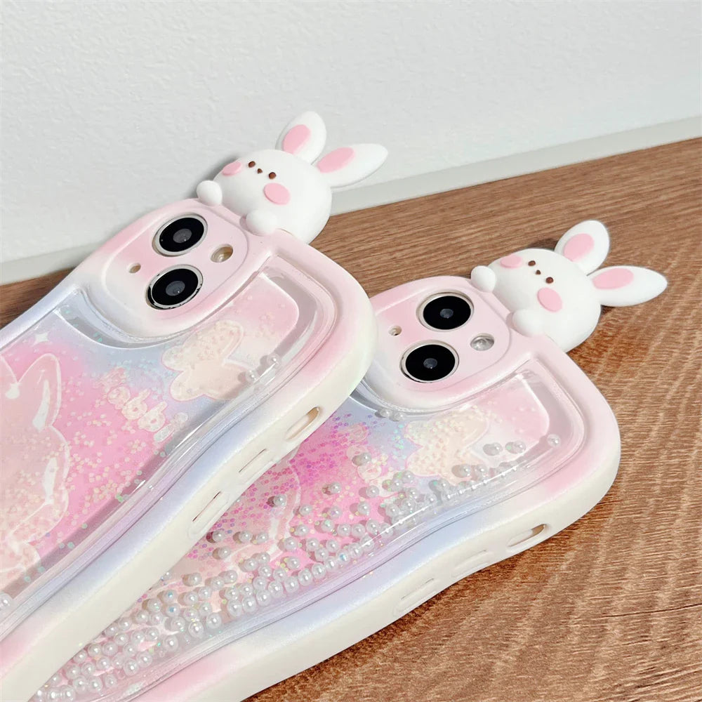 Estuche de arena movediza con perla de conejito rosa
