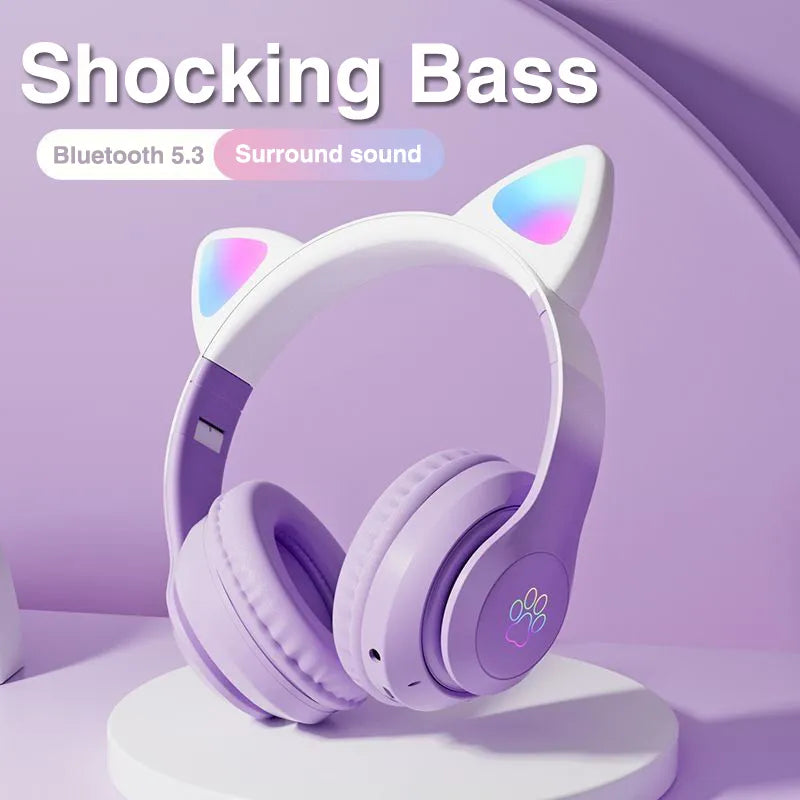Auriculares para juegos con orejas de gato y luces LED