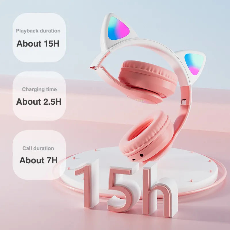 Auriculares para juegos con orejas de gato y luces LED