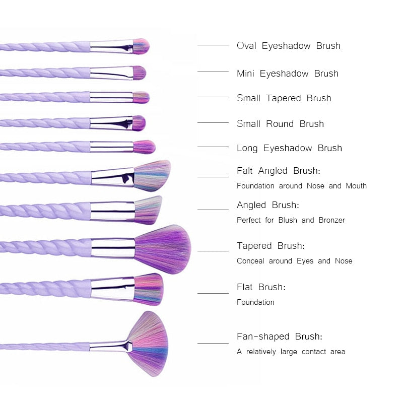 10 pinceles de maquillaje de unicornio