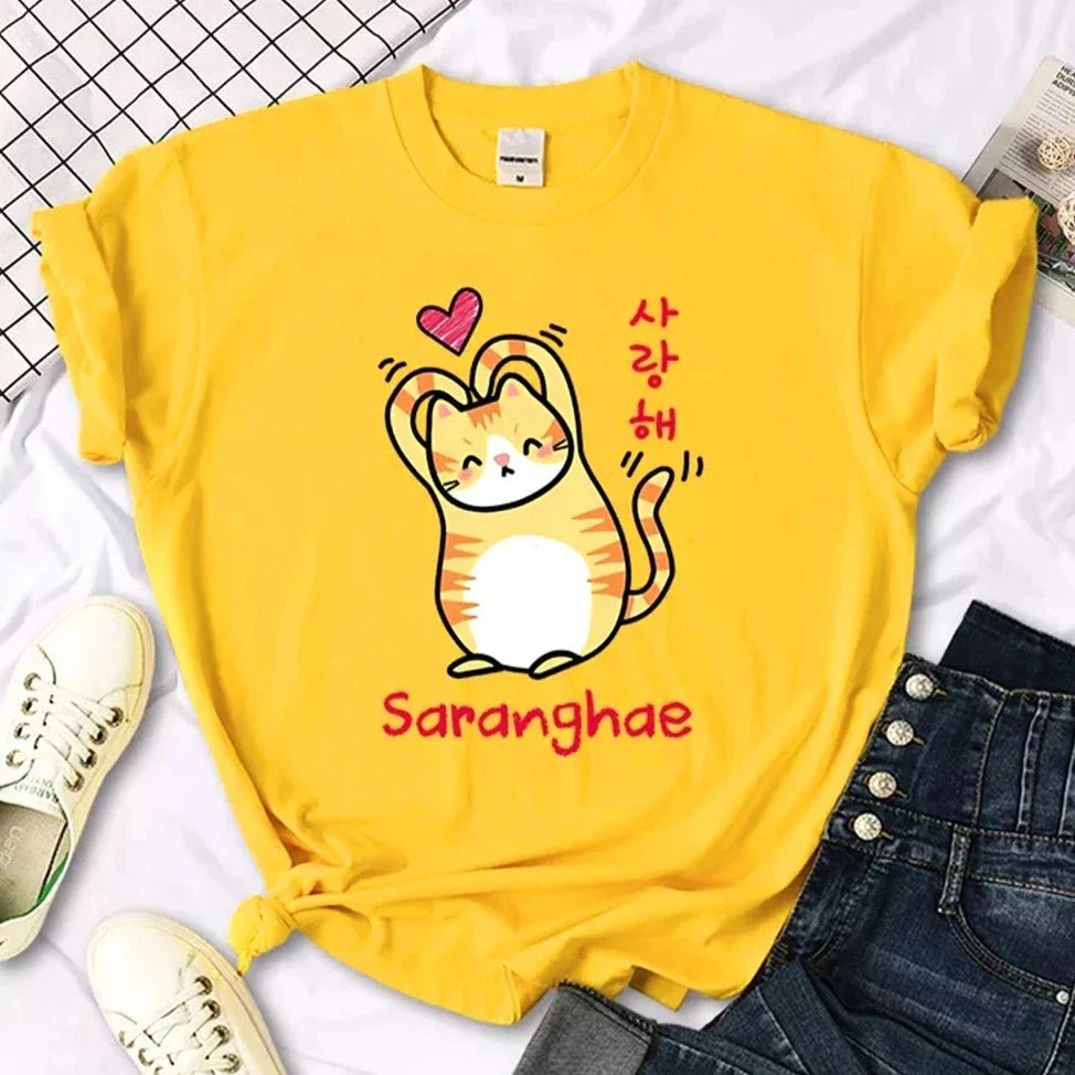 Saranghae Cat Tee – Kawaii Love Shirt