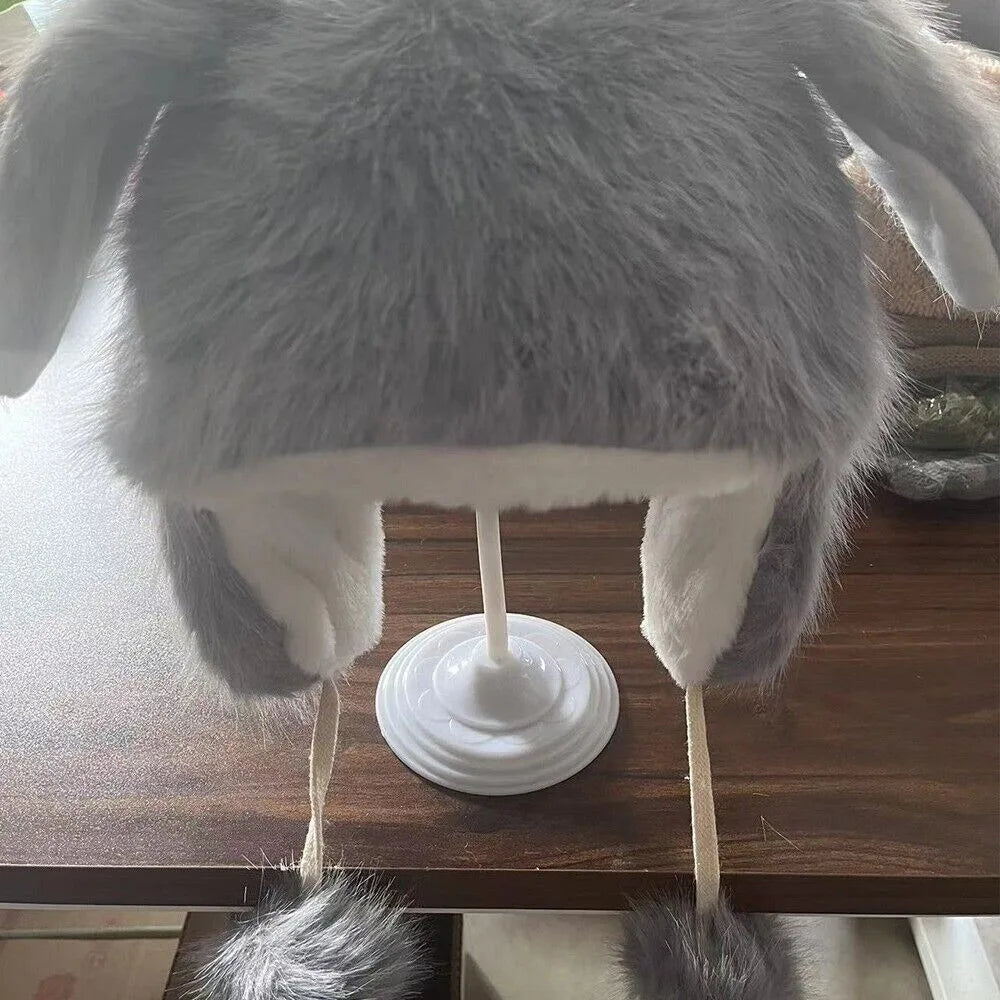 Gorro de invierno de peluche con orejas de conejo kawaii