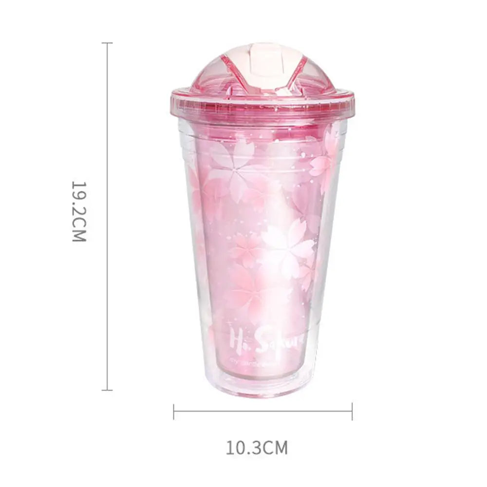 Botella de agua de plástico con diseño de flor de cerezo