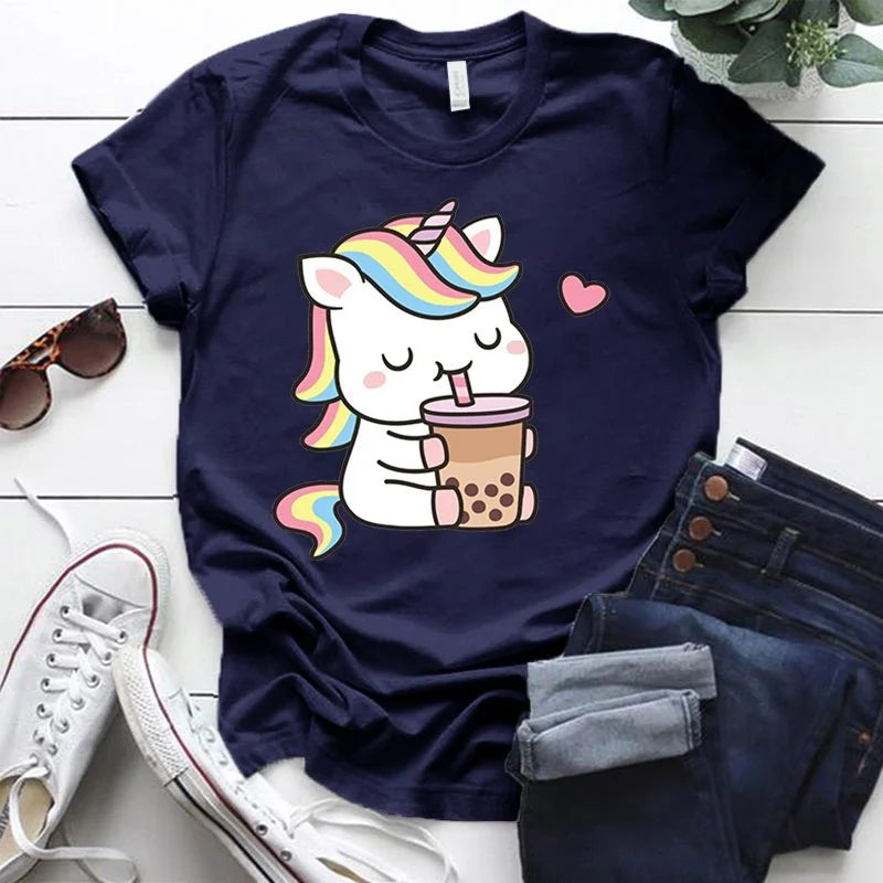 Camiseta de unicornio con té Boba