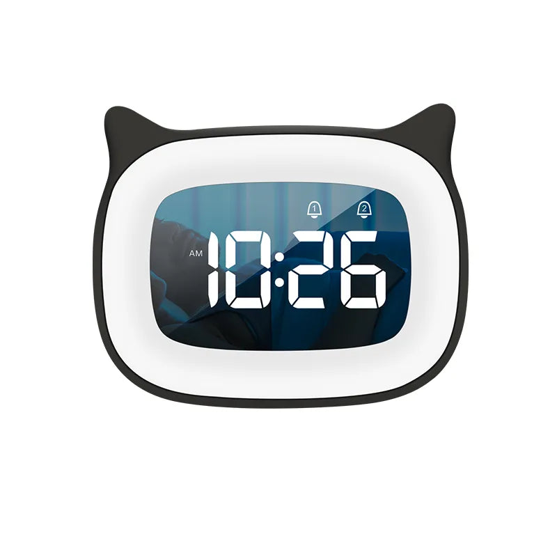 Reloj despertador digital con bonito gato